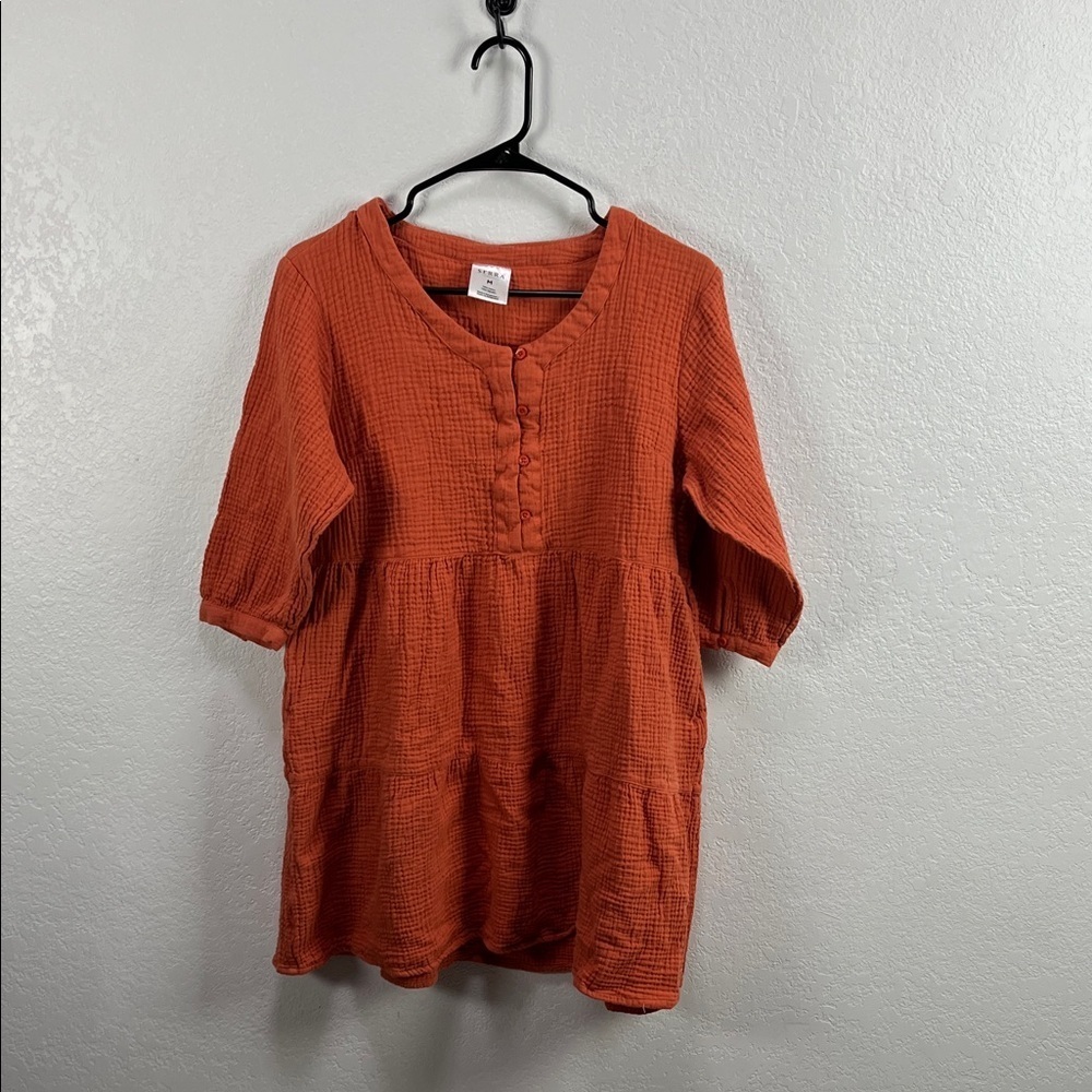 Serra Mini Dress Women's Sz M Peasant Boho Cottagecore Grunge Hippie Chic Orange